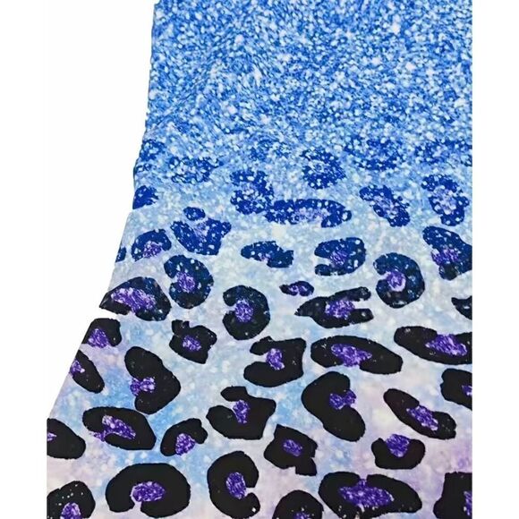 NEW SZ L Woman’s Blue Marble Leopard Print Chain Strap Blouse Top - Picture 4 of 5